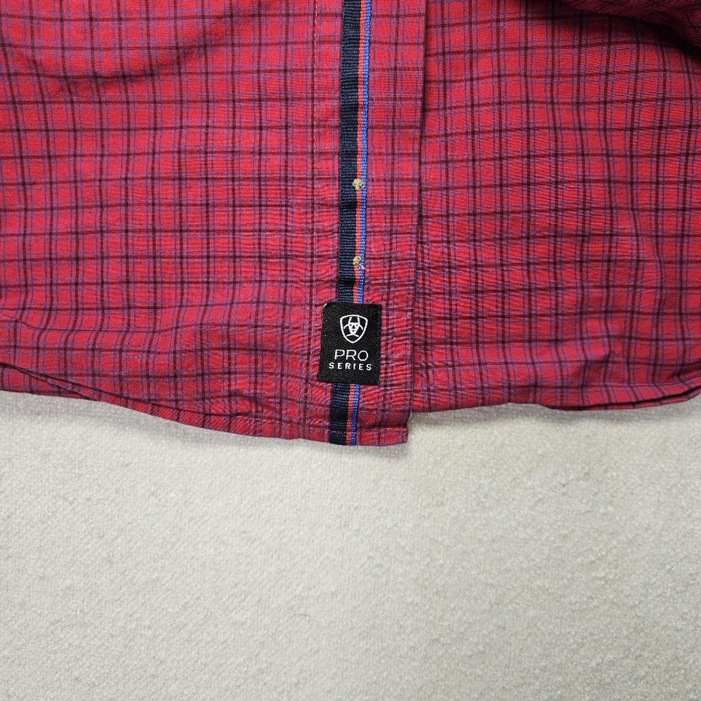Ariat Pro Series Shirt Large Red Plaid Western Vent Fitted Button Down - Picture 6 of 9